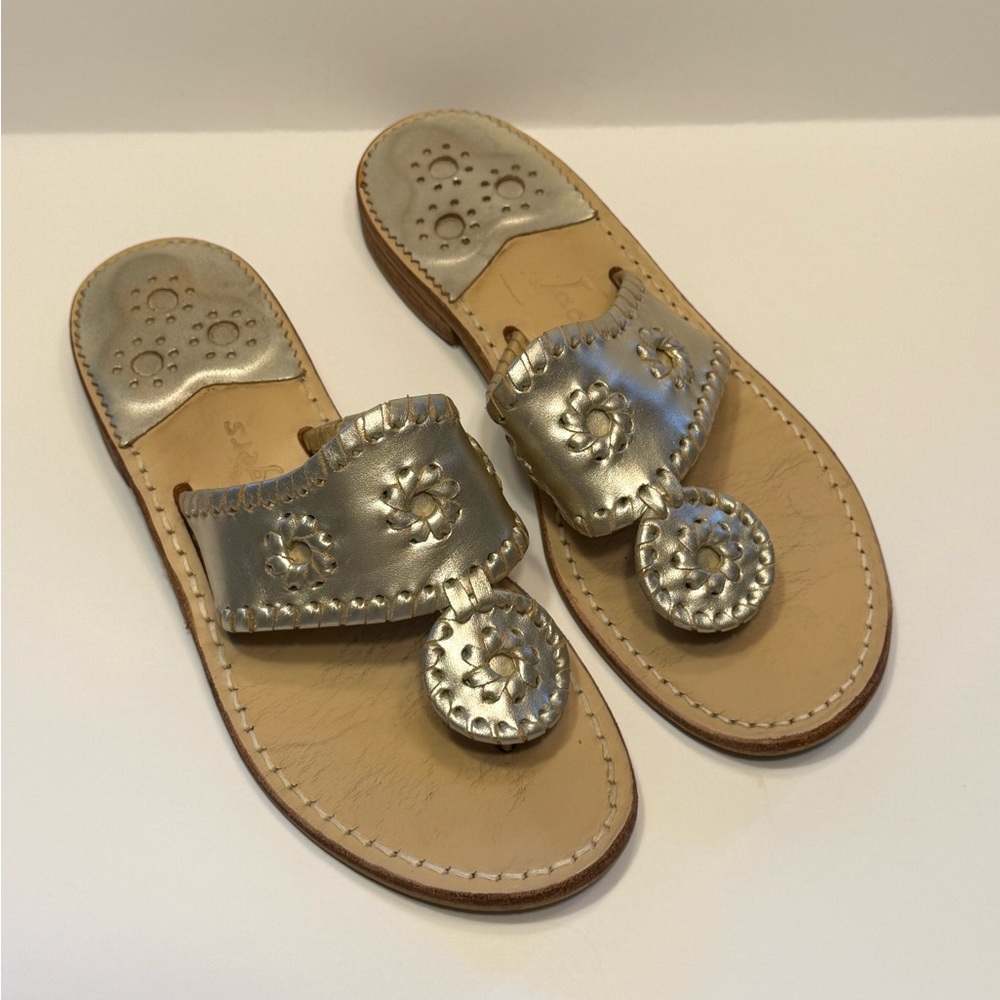 Jack Rogers Silver Leather Sandals Size 5M Mexico